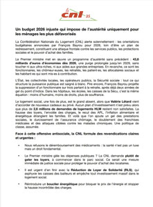 Déclaration de la CNL concernant le projet du budget 2026 devenu caduc