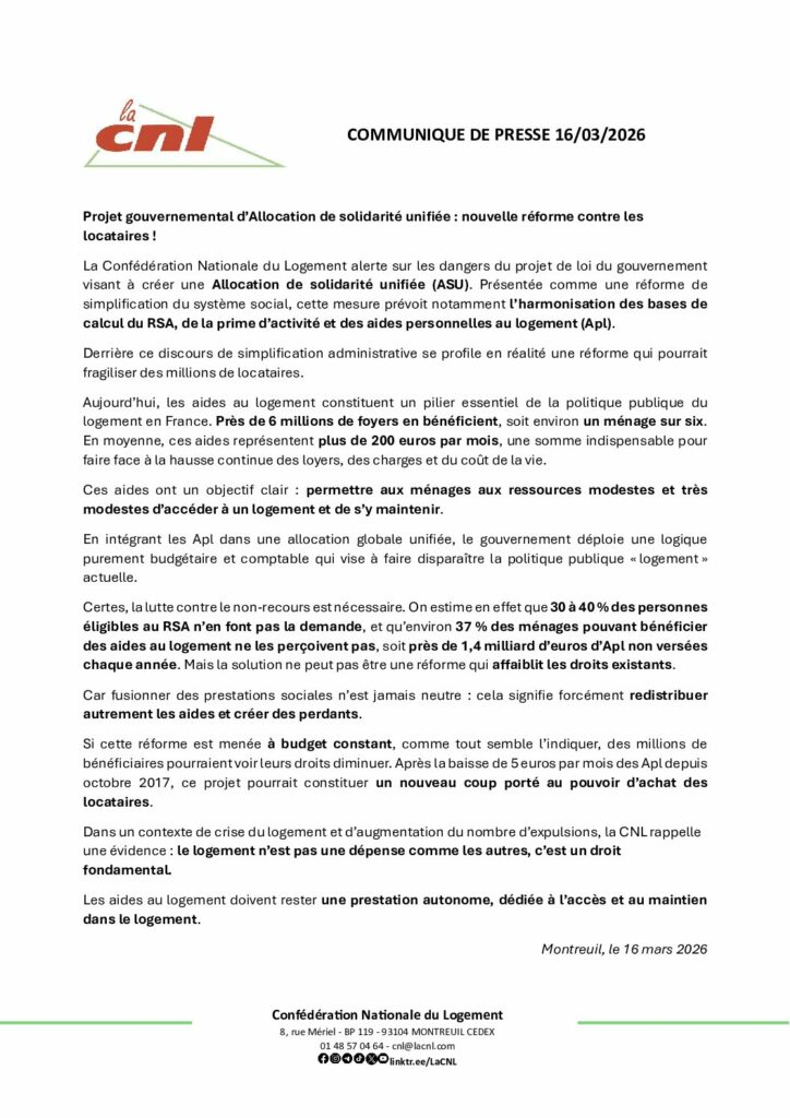 thumbnail of Allocation de solidarité unifiée : nouvelle réforme contre les locataires !